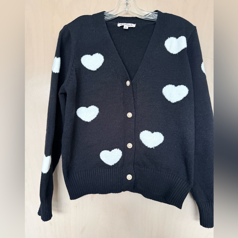 Nanette Lepore Black Cardigan with White Heart Design